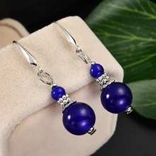 Модные женские висячие серьги ручной работы с синими бусинами, подвеска из лазурита, вечерние ювелирные изделия, подарок