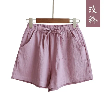 07 Rosy Pink Свободное однотонное хлопковое белье Feminino женские шорты новые летние шорты женские эластичные шорты с высокой талией короткие кружевные шорты с высокой талией шорты женскиешорты женские джинсовые женские шорт - Цвет: 07 Rosy Pink