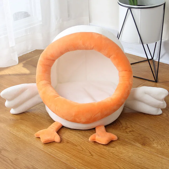 Cute Cat Bed Warm Pet Basket Cozy Kitten Lounger Cushion Cat House Tent Very Soft Small Dog Mat Bag For Washable Beds For Cats yellow-Style 3