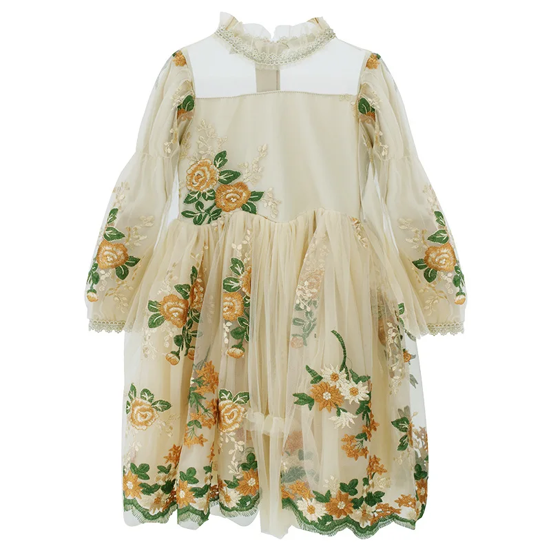 Goede Meisje Kant Tutu Bloem Print Jurk Lange Mouwen Lente Trouwjurken Elegant Voor Tiener Prinses Kleding Borduren Elves