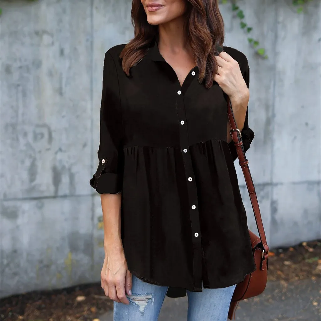 

Autumn Tide Women Casual 9 Colors Chiffon Blouse Elegant Plus Size Long Sleeve Single-Breasted Shirts