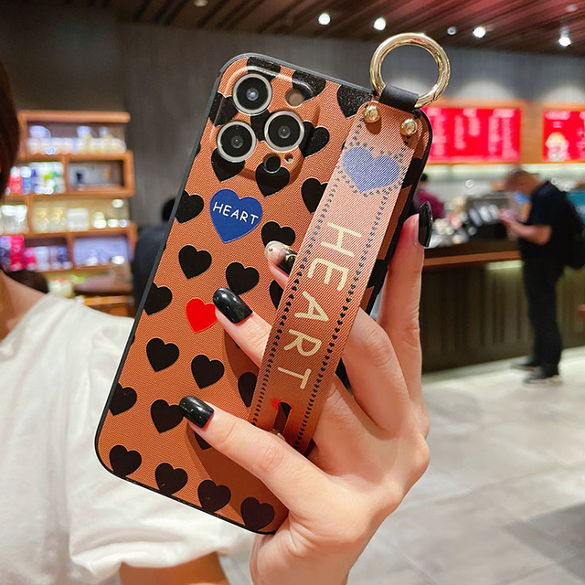 Abstract Geometry Wrist Strap Soft Phone Case For Iphone 11 12 13 Pro MAX X XR XS SE 2020 7 8 Plus Hand Band Bracket Cover