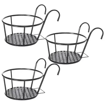 

3 Pcs Flower Pot Planter Holder Iron Outdoor Durable Hanging Flowerpot Shelf Garden Supplies Flower Rack For Fence Balcony
