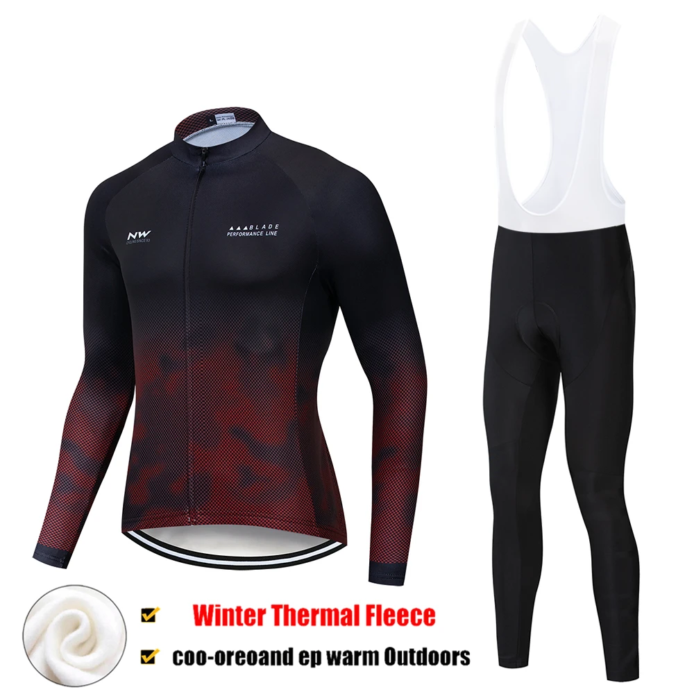 Pro NW Мужская одежда для велоспорта с длинным рукавом Ropa Ciclismo Invierno Hombre зимний теплый флисовый комплект для велоспорта из джерси и штанов - Цвет: Pic Color