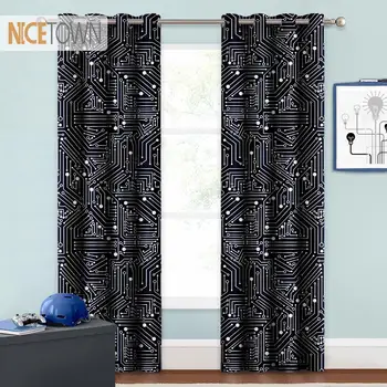 

NICETOWN Printed Curtains Decorating Computer Art Backdrop with Circuit Board Diagram Light Block for Bedroom Backdrop Foyer
