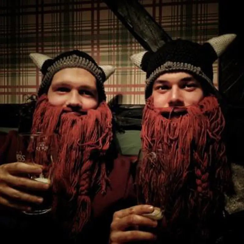 Хэллоуин Забавный мужской Viking вязаный парик длинная борода Рог Шляпа Вагабонд варварский Crazy Лыжная шапка шапочка шапки фотография Prop