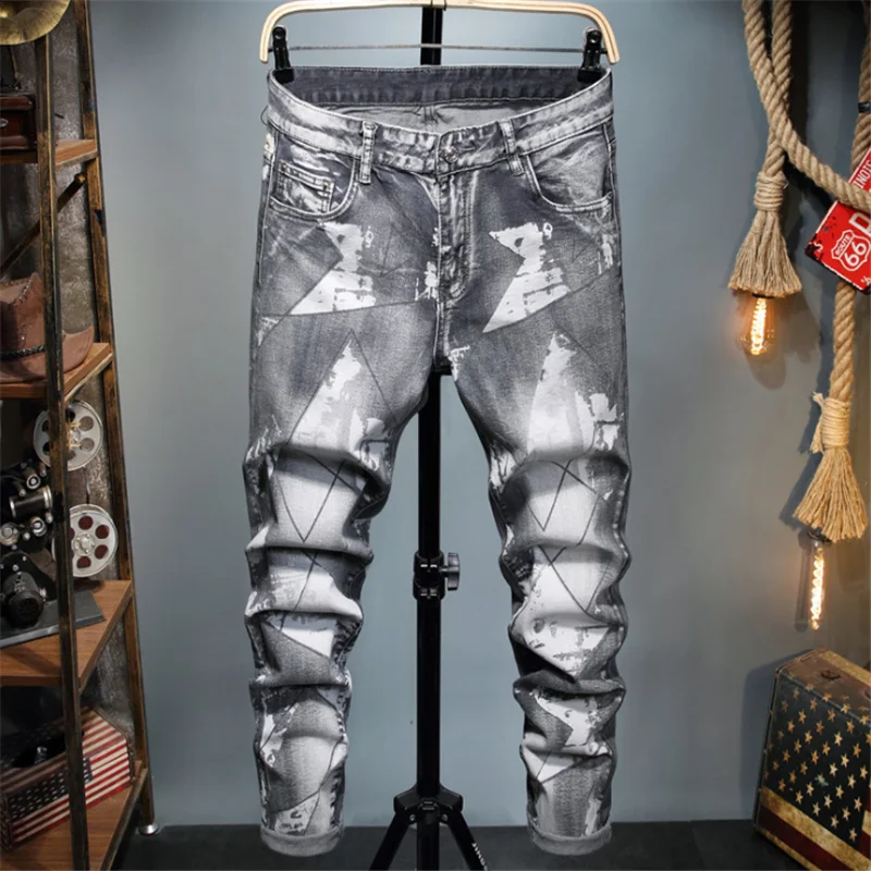 

DSQ2021 autumn and winter new style European and American men's letter printing stretch feet gray jeans gray washed men's pants