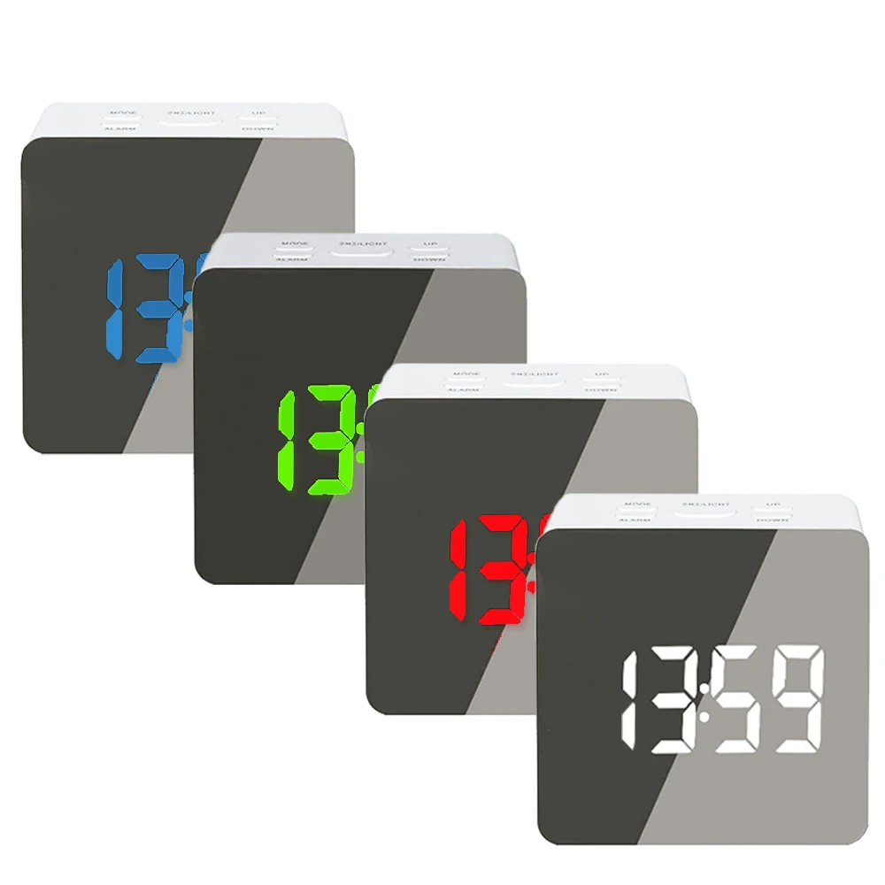 Led Alarm Clock Multifunction Electronic Mirror Digital Clock Temperature Snooze Large Display