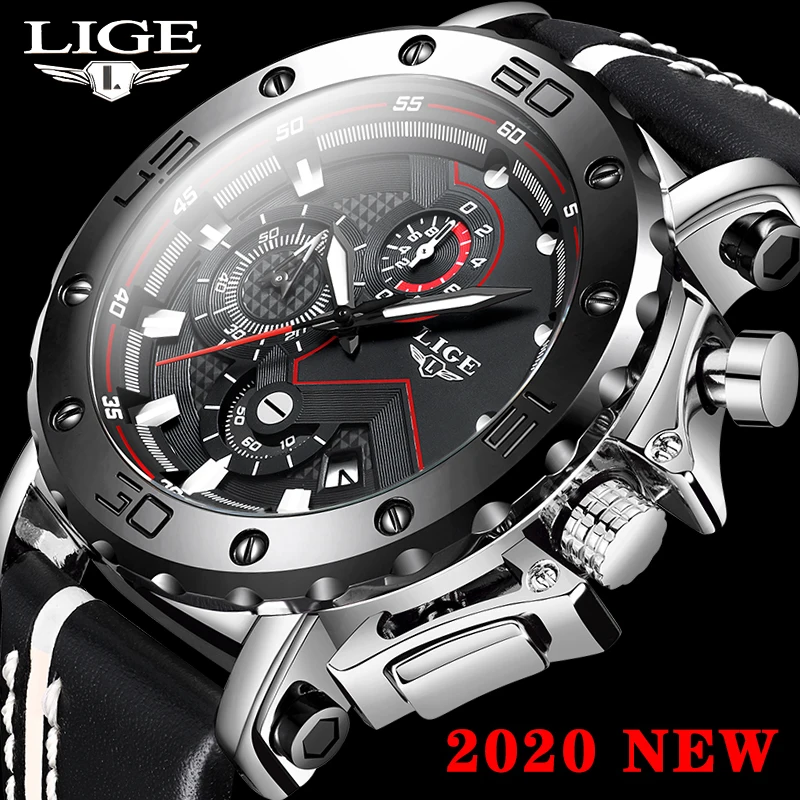 

LIGE 2020 Men Watches Top Brand Fashion Black Wrist Watch Mens Luxury Chronograph Business Luminous Date Quartz Male Watches+Box