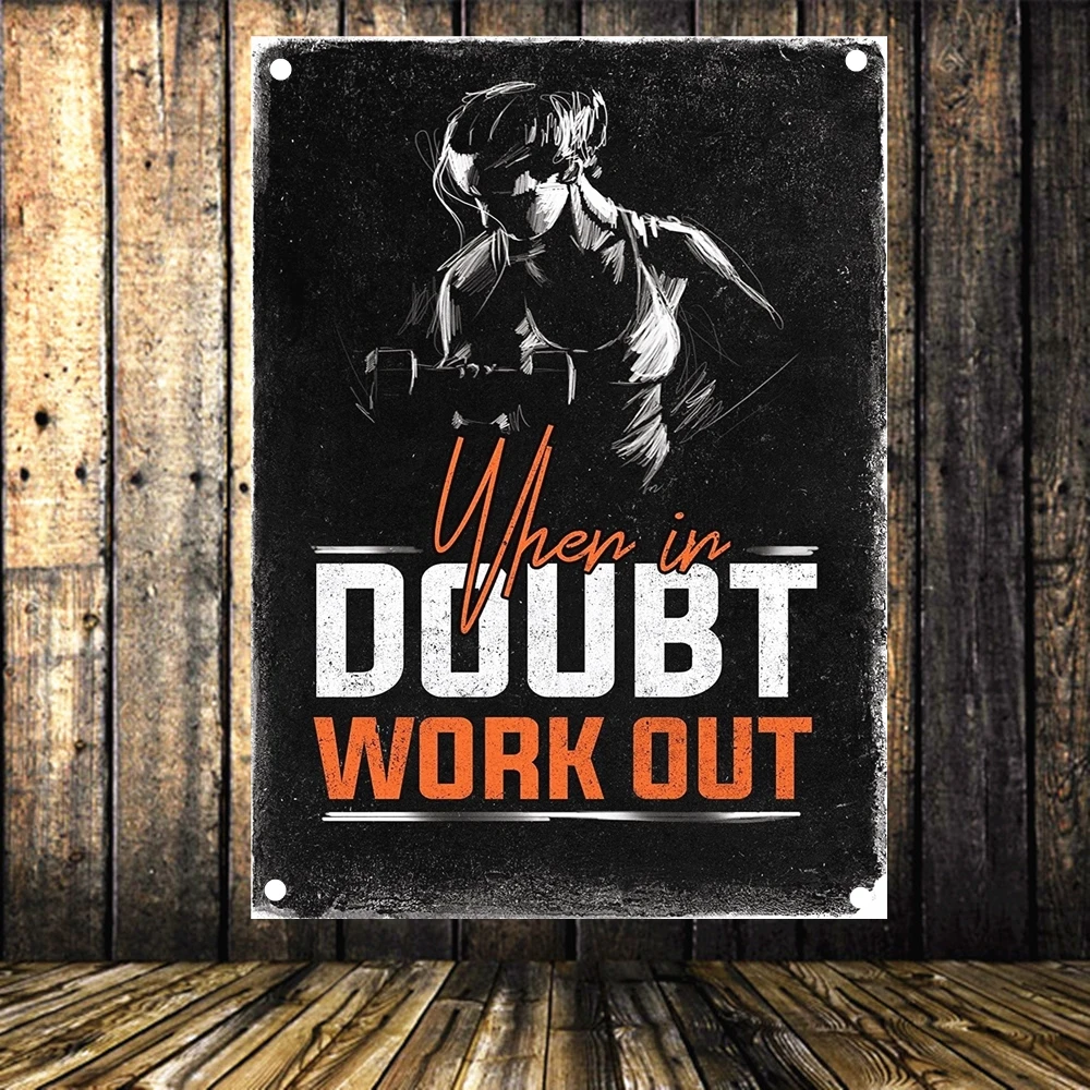 

DOUBT WORK OUT Exercise Fitness Banners Flag 4 Gromments in Corners Bodybuilding Inspirational Posters Tapestry Gym Wall Decor