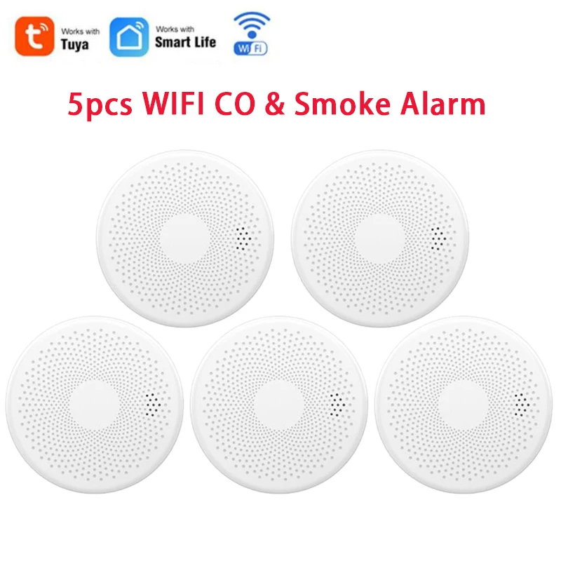 Smoke Sensor Carbon Monoxide Detector Fire Alarm Tuya Smart App Remote Control 80 DB Built in Siren Auto-Check & Silence Button signal light Alarms & Sensors