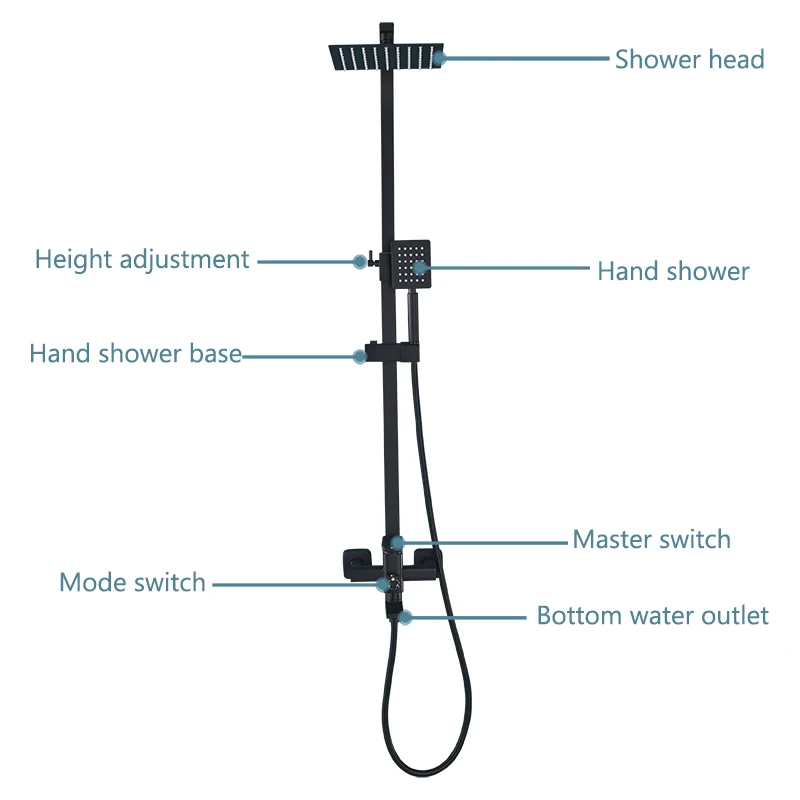 Bathroom shower faucet set Matte Black 8/10/12inch rainfall headshower rotation 3 functions cold hot water mixer shower system