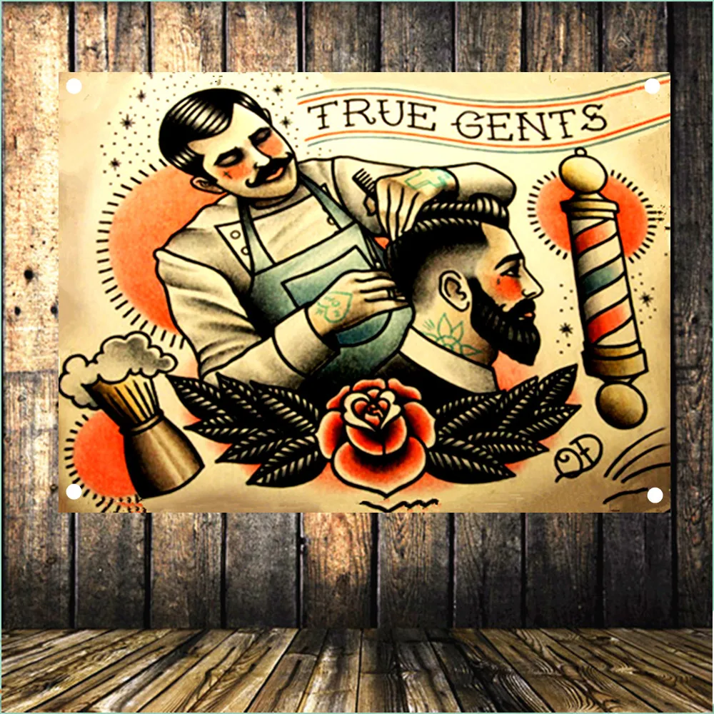 True Gents Old School Class Tattoo Shave Beard Poster Flag Banner