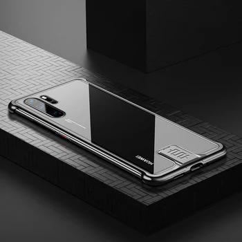 

Metal Glass For huawei P30 PRO Case Lock Metal Frame Shockproof Protective Shell HD Tempered Glass Fully Cover Capa R-JUST