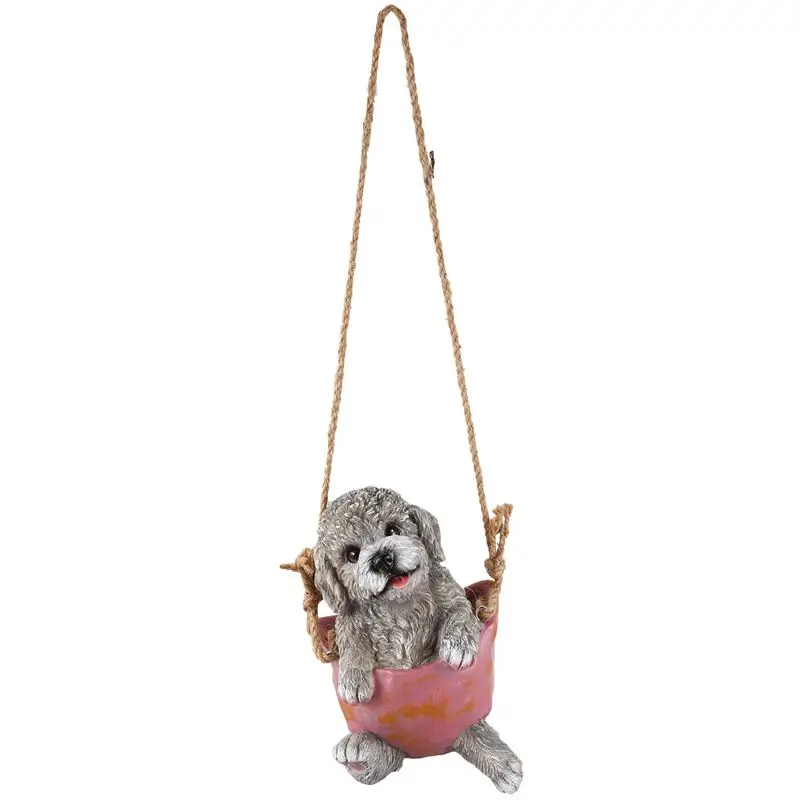 

Simulation Resin Teddy Dog Swing Hanging Ornament Landscape Sculpture Handicrafts Home Outdoor Courtyard Garden Decoration Tree