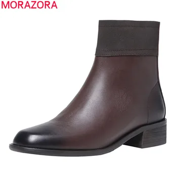 

MORAZORA 2020 new arrive simple genuine leather women brand boots fashion square heels zip ladies casual shoes ankle boots