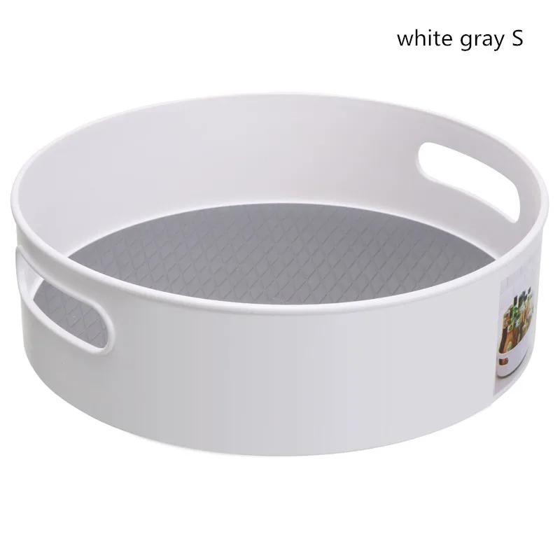 white gray S Нескользящий вращающийся лоток для хранения фруктов, закуска, сушеная пластина для хранения, Многофункциональный пластиковый Настольный органайзер для кухни и ванной комнаты - Цвет: white gray S