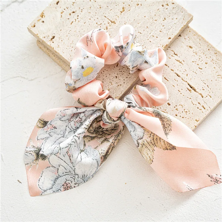 hair clips for thick hair Bestilk 2021 New Satin Floral Print Women's Hair Scrunchie Elastic Hair Large Scarf Bands Hair Tie Rubber bands for Girls crocodile hair clips Hair Accessories