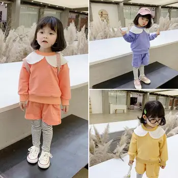 

2020 Wholesale New Girls 2 Pcs Dots Set Sweatshirt+Patchwork Pants Girls Suits 1-6t PO903