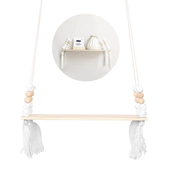 

Nordic Style Octagonal Beads Storage Rack With Tassel Wall-Mounted Organizer Decorative Hanging Shelf For Home(White Beads)