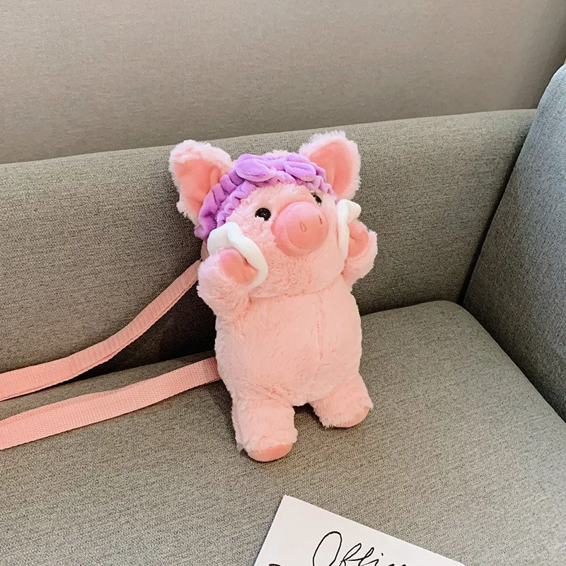 Cute Cartoon Washing Face Pink Pig Plush Backpack Toys Crossbody Bag Key Card Coin Shoulder Bags Peluche Dolls Gift for Kids Girls (10)