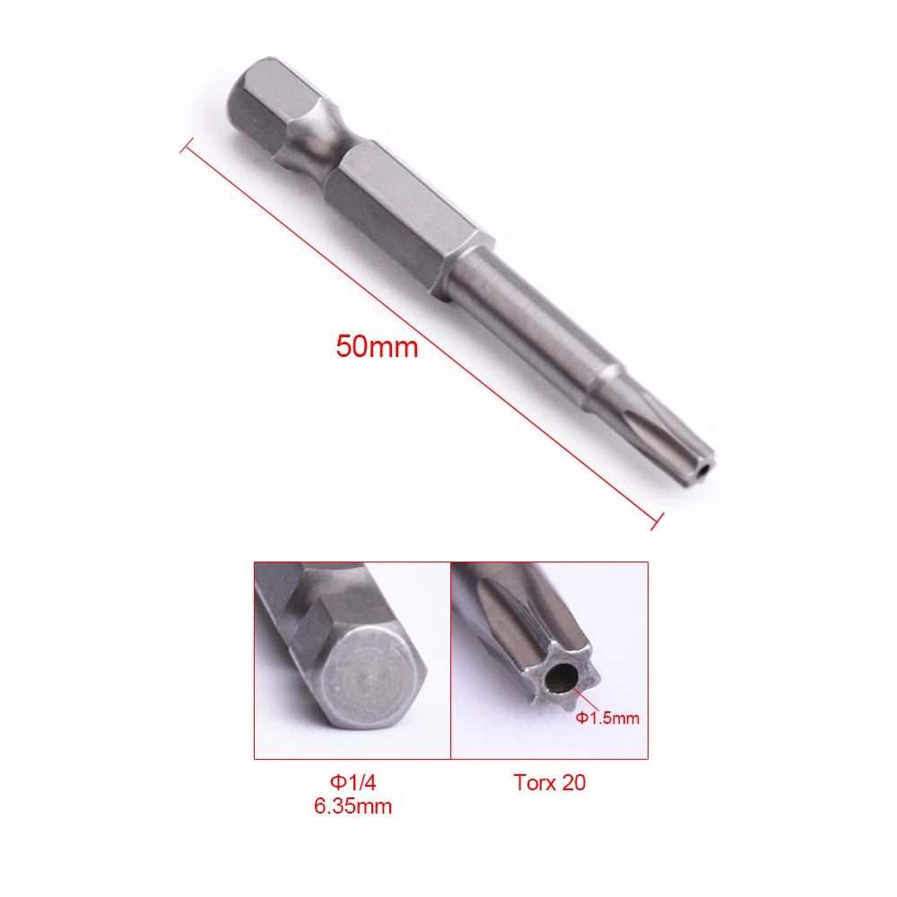 KNOKOO, 10 шт./лот, S1/4, отвертка, сверло, 50 мм, длина, отвертка, биты, шестигранные, 6,35, хвостовик, магнитная головка TORX, отвертка, биты - Цвет: 6.35x50xT20