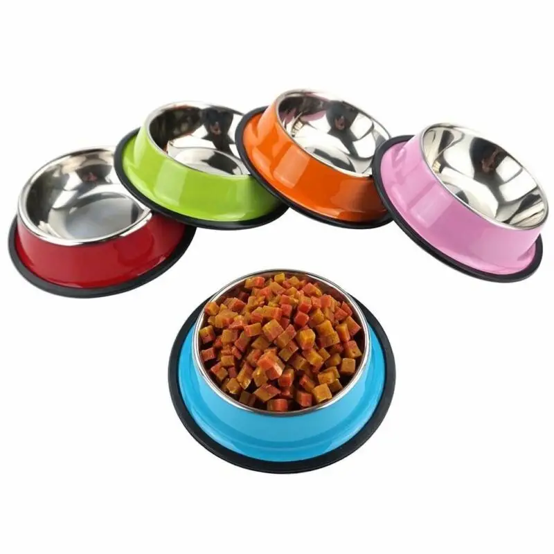 Миска Для Кормление домашних животных из нержавеющей стали, нескользящая миска для путешествий, миски для собак, кошек, щенков, 6 цветов