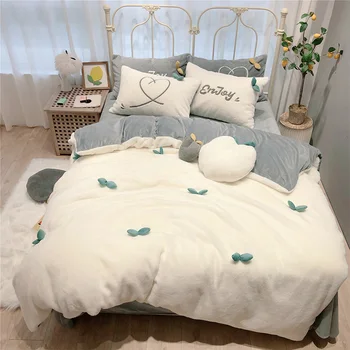 

Autumn Winter Flannel Bedding Set 3/4pcs Three-Dimensional Leaves Duvet Cover Fleece Sheet Pillowcase Warm Velvet Quilt Cover