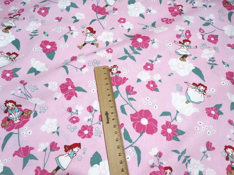 100% хлопок девочка цветочный дизайн мультфильм Печать Ткань DIY Ручная работа