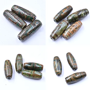 

FLTMRH 30mm 30mm Vintage Green Stone Natural Tibetan Dzi Agates Stone Beads Oval Geometric Nine-eyed Antique Agates Beads for