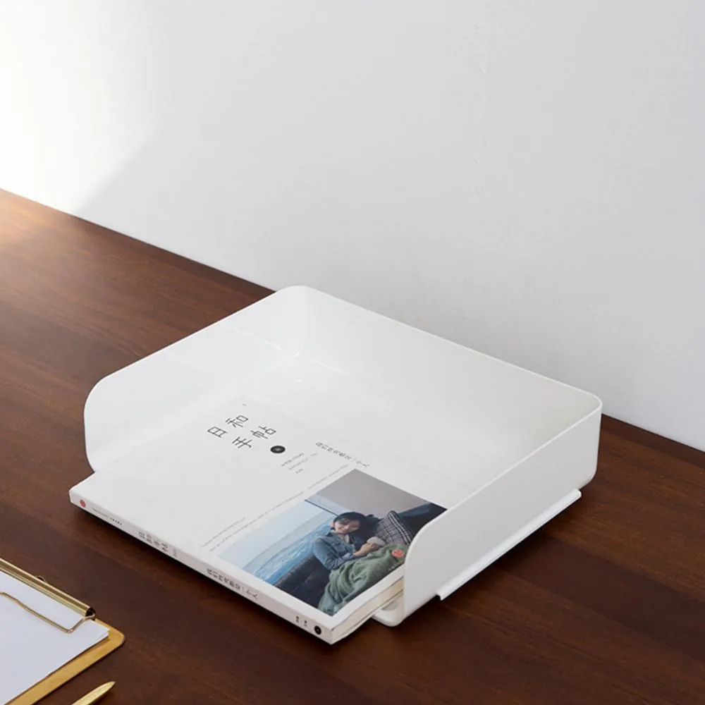 1pc Office White Solid Color Desktop Storage Box Office Books Documents Storage