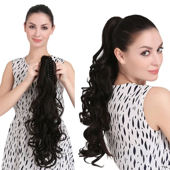 

Claw In Ponytail Hair Extension Wavy Fake Instant Synthetic Long Blonde Dual Use 160g Hairpieces P006 Black Pony tail Over Head