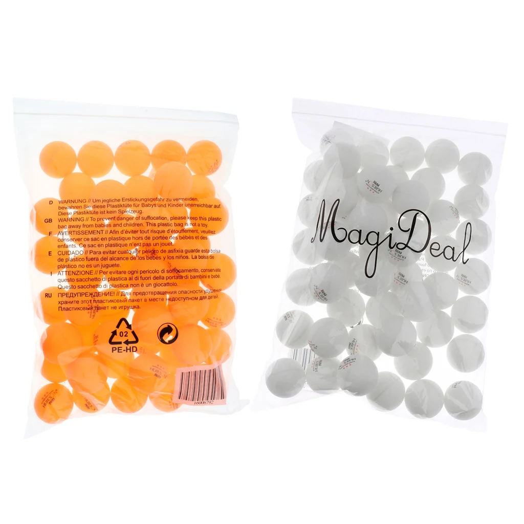 100Pcs Durable 3 Star 40mm Table Tennis Balls Ping Pong Training Practice Ball (50Pcs White + 50Pcs Orange)