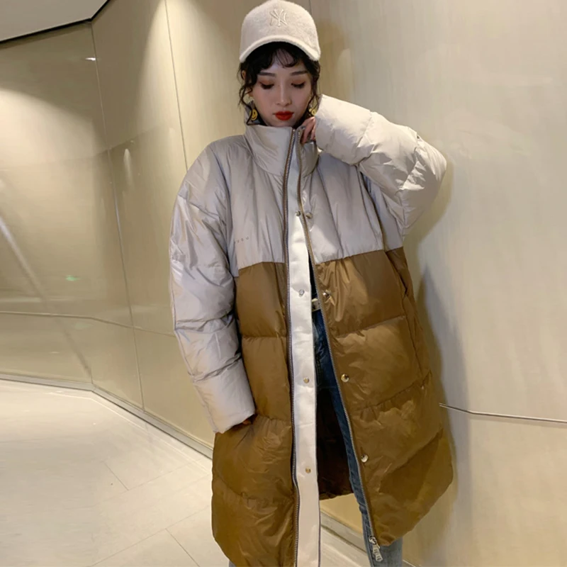 Толстая зимняя куртка, женский длинный теплый пуховик, Женская парка большого размера, пальто с хлопковой подкладкой, водолазка, уличная одежда