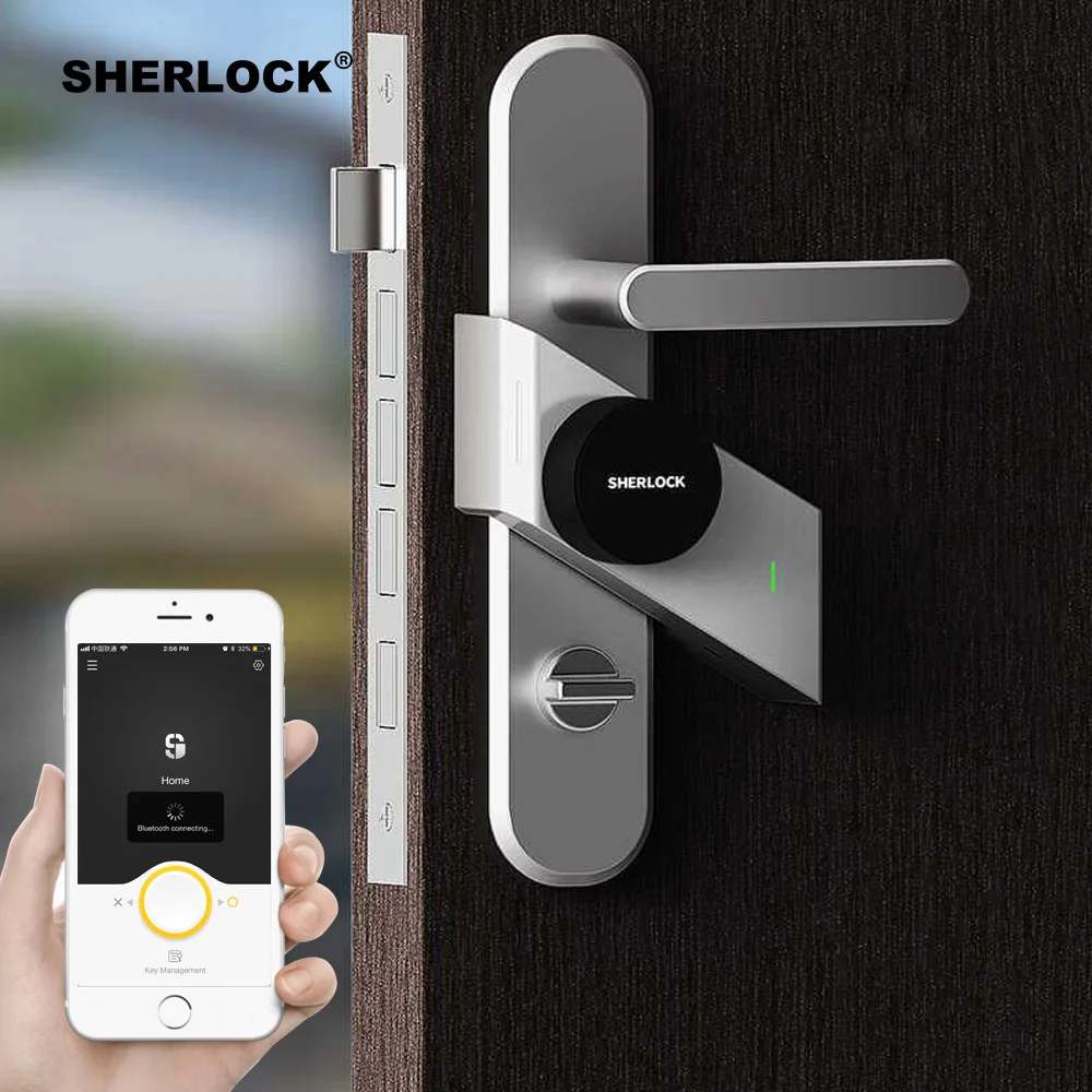 Tanie Nowe srebrne Sherlock S2 inteligentny zamek do drzwi Home Keyless Lock łatwy do zamocowania inteligentny zamek elektroniczny aplikacja bezprzewodowa sterowane telefonem