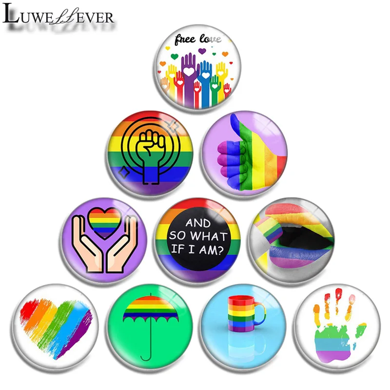 

12mm 14mm 16mm 20mm 25mm 30mm 617 LGBT Mix Round Glass Cabochon Jewelry Finding 18mm Snap Button Charm Bracelet