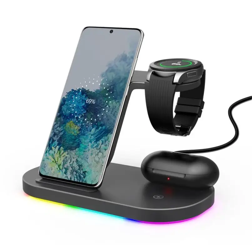 3 in 1 Wireless Chargers Stand 15W Fast Charging For Mobile Phones Watches Headsets For Samsung Huawei Xiaomi Iphone New Smart