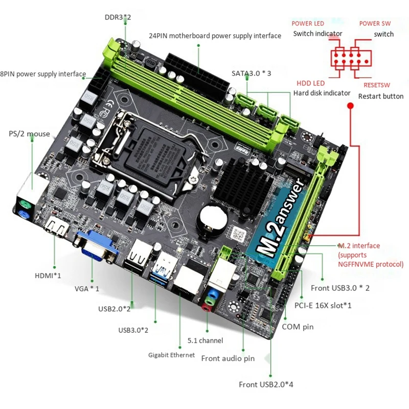  H310C Motherboard LGA1151 M-ATX USB3.0 SATA3.0 M.2 NVME SSD 16GB DDR3 RAM Speicher