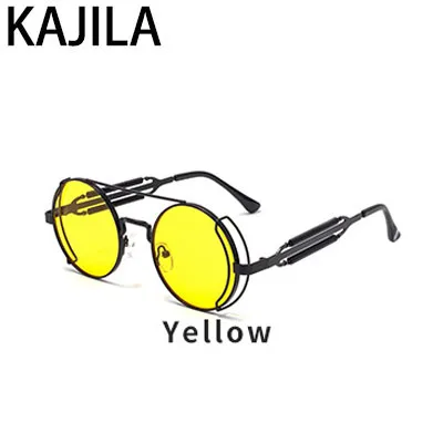 Yellow Стимпанк Круглые Солнцезащитные очки для женщин и мужчин Новое поступление Весенняя металлическая оправа трендовые винтажные брендовые дизайнерские солнцезащитные очки для мужчин - Цвет линз: Yellow