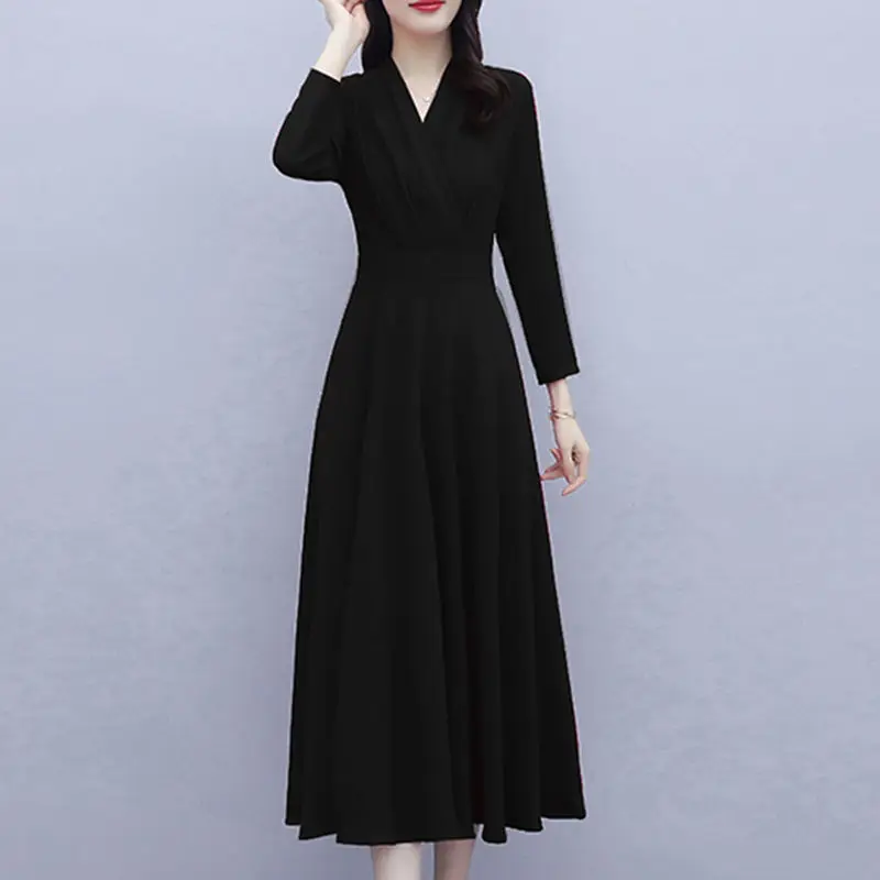 

Fall 2021 new fashion slim dress women's solid color long-sleeved chic long skirt women large size lady office skirt
