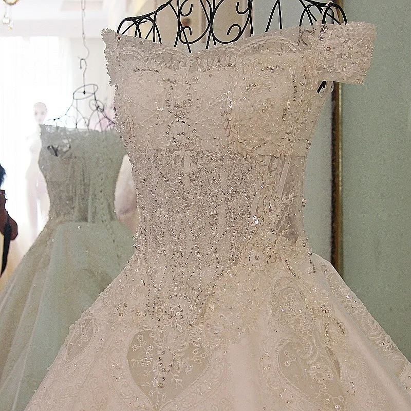 LS62770 Robes De Mariage 2018 роскошные свадебное платье с открытыми плечами корсет Назад Bling линии атласная Роскошные Дубай свадебное платье es