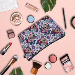 Cosmetic Bag Skull Print Travel Storage Organizer for Cosmetics Vintage Makeup Bags Floral Cute Bag Zipper Pencil Bags