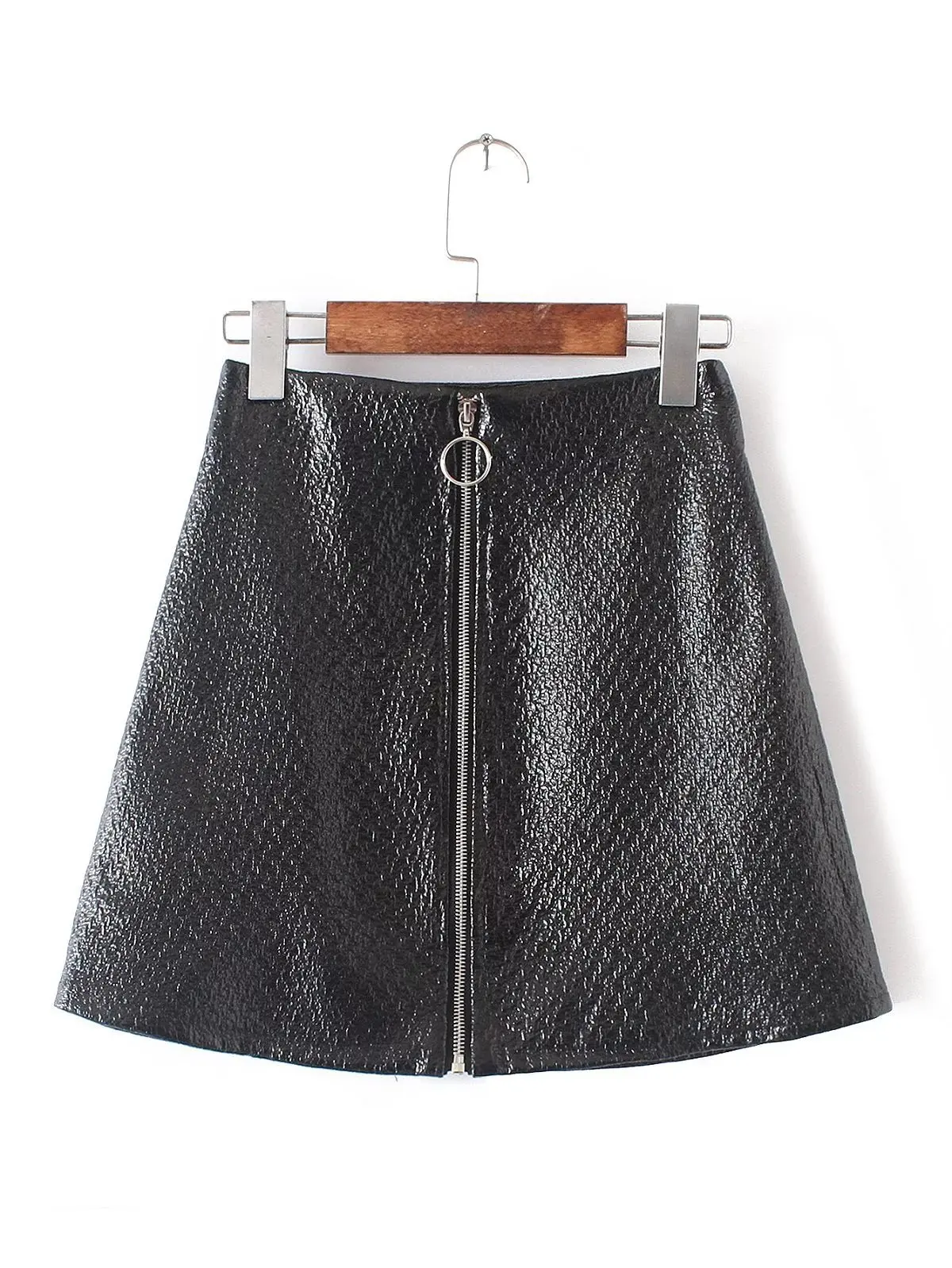 

2018 Western Style Early Spring WOMEN'S Dress New Style Ring Zipper Concavity Decorative Pattern High-waisted Faux Leather Skirt