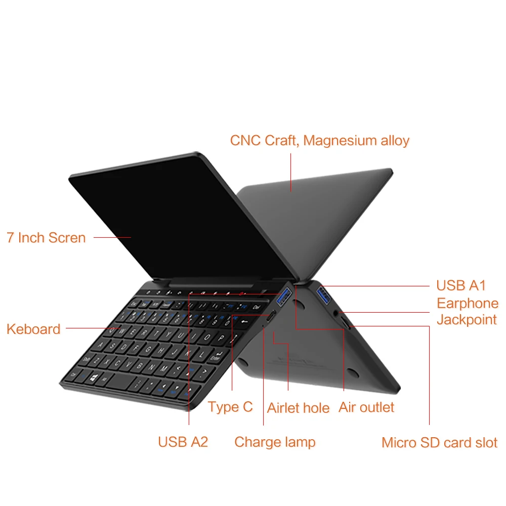GPD Pocket 2 Pocket2 8GB 256GB 7 Inch Touch Screen Mini PC Pocket Laptop Notebook CPU Intel Celeron 3965Y Windows 10 Syste
