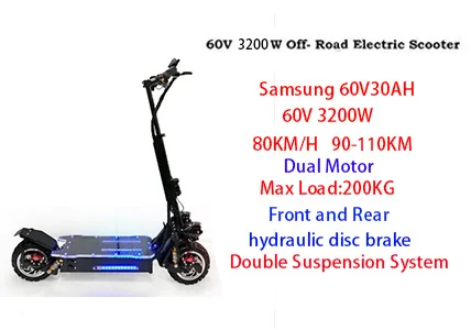 80 км/ч 60v 3200w электрический скутер 11 дюймов внедорожных 3200 Вт двойной мотор для центрального движения колеса складной электрический скейтборд escooter беспошлинно - Цвет: SAMSUNG60V30Ascooter