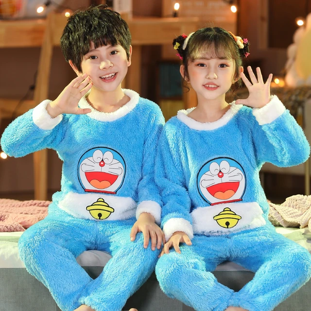 Kids Winter Soft Flannel Pajamas Clothing Sets Boys Girls Cartoon Thicken  Warm V-neck Tops with Pants Pyjamas Sleepwear 2-12Y - AliExpress