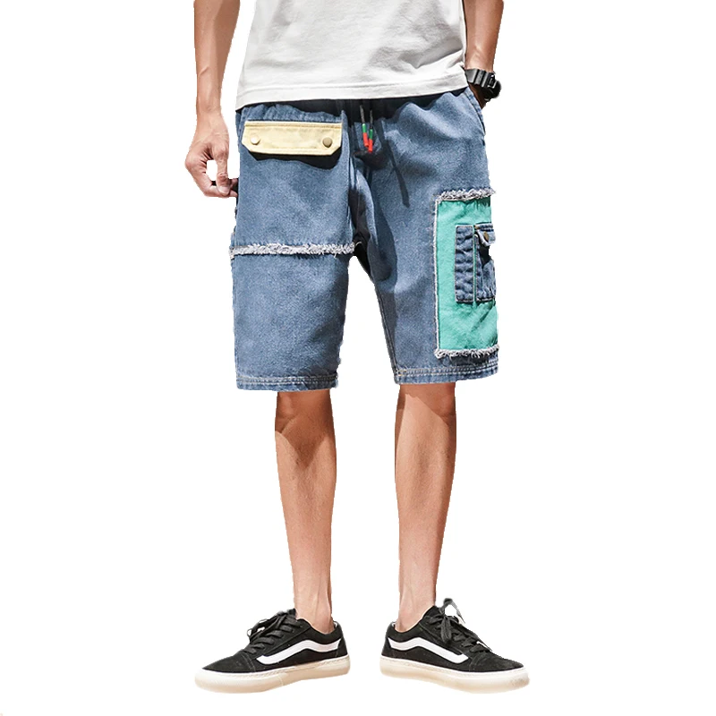 

2020 Summer Patchwork Jeans Shorts Mens Multi-pocket Casual Hip Hop Men Short Pants Streetwear male Military Cargo Shorts