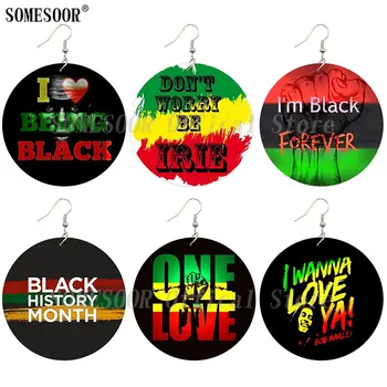 

SOMESOOR One Love YA Black History Forever Wooden Drop Earrings Melanin Power Fist Designs Printed Wood Dangle For Women Gifts