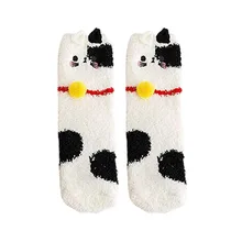 A Pair Of Ladies Coral Fleece Socks Cat Print Socks non-slip sweat-absorbent Cartoon Invisible Thickening Office Sports Socks