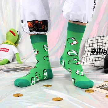 

Women Sock Super Mario Bros Woman Socks Green Yoshi Womans Casual Cotton Sox Girls Spring Autumn Trendy Korean Streets Skarpetki